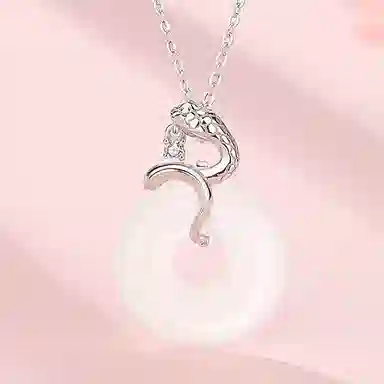 【S925银】 百利金 灵蛇平安扣 平安转运吉祥纳福国潮复古新中式本命年生肖蛇小众设计同心圆锁骨链#好运 玉髓 项链 男女同款情侣款