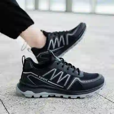 织物合成革 清爽透气时尚运动 减震防滑耐磨 低帮 生活休闲鞋 男款 黑色