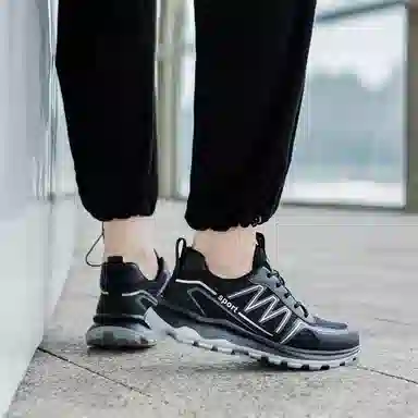 织物合成革 清爽透气时尚运动 减震防滑耐磨 低帮 生活休闲鞋 男款 黑色