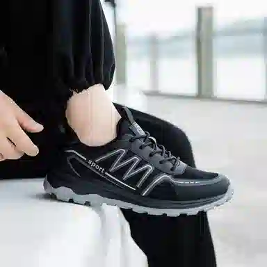 织物合成革 清爽透气时尚运动 减震防滑耐磨 低帮 生活休闲鞋 男款 黑色