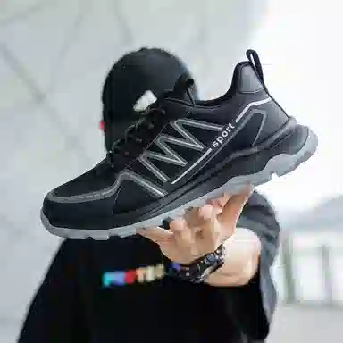 织物合成革 清爽透气时尚运动 减震防滑耐磨 低帮 生活休闲鞋 男款 黑色