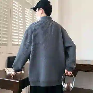 半空山 纯色简约不规则纽扣领口设计学院风潮流宽松软糯舒适亲肤透气百搭休闲日常通勤老钱高质感针织衫 男女同款