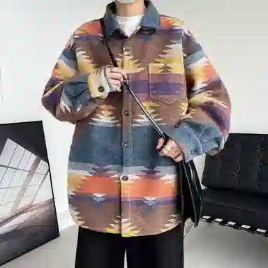 半空山 日系复古油画设计感单排扣慵懒休闲百搭舒适宽松学院风外套夹克 男女同款