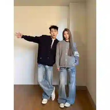 半空山 美式复古经典条纹四条杠撞色设计简约舒适亲肤不扎肉松弛慵懒老钱风潮流宽松休闲时尚百搭内搭外穿两用针织衫 男女同款