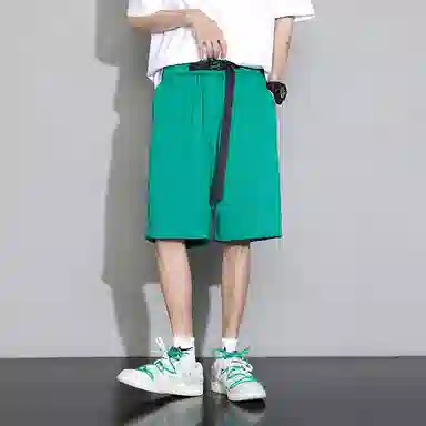 半空山 纯色基础款韩版舒适时尚自带个性腰带设计夏日多巴胺日常通勤户外百搭直筒五分休闲短裤 男女同款
