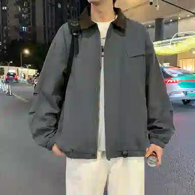 半空山 半空山美式复古高街纯色撞色灯芯绒翻领纯棉厚实潮流时尚百搭宽松舒适夹克 男女同款