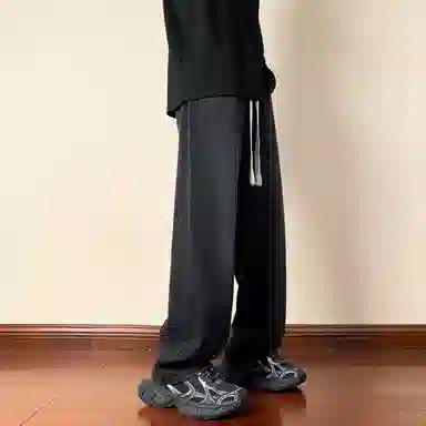 半空山 美式高街复古水洗做旧松紧腰品牌汉字系带刺绣系列宽松百搭舒适透气垂感直筒休闲牛仔裤 男女同款