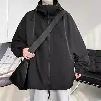 半空山 半空山美式复古高街纯色基础款拉链拼接高级设计感三防山系户外立领连帽飞行员冲锋夹克 男女同款