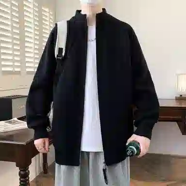 半空山 纯色简约基础款立体分割线设计感开衫外套宽松百搭柔软舒适亲肤不扎肉重磅高质感立领针织衫 男女同款