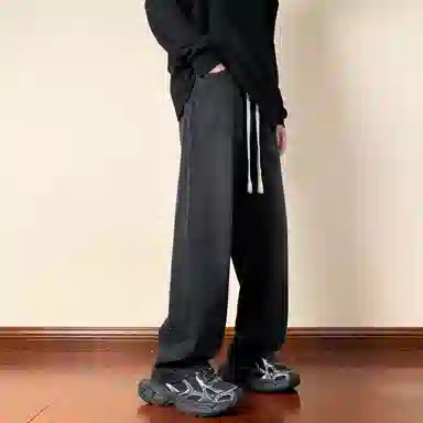 半空山 美式高街复古水洗做旧松紧腰品牌汉字系带刺绣系列宽松百搭舒适透气垂感直筒休闲牛仔裤 男女同款
