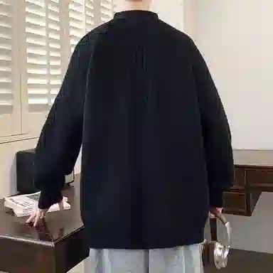 半空山 纯色简约基础款立体分割线设计感开衫外套宽松百搭柔软舒适亲肤不扎肉重磅高质感立领针织衫 男女同款