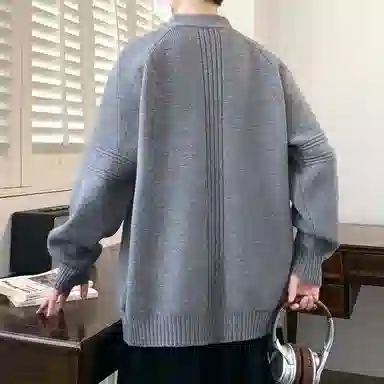 半空山 纯色简约基础款立体分割线设计感开衫外套宽松百搭柔软舒适亲肤不扎肉重磅高质感立领针织衫 男女同款