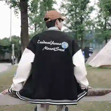 半空山  美式复古马卡龙多巴胺刺绣撞色字母单排扣休闲长袖基础款棒球服 男女同款