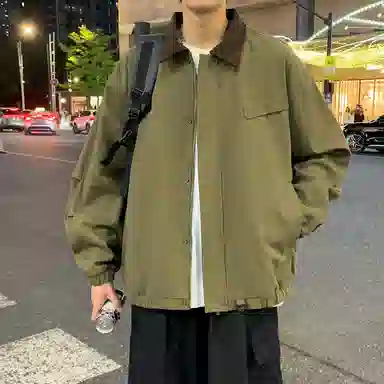 半空山 半空山美式复古高街纯色撞色灯芯绒翻领纯棉厚实潮流时尚百搭宽松舒适夹克 男女同款