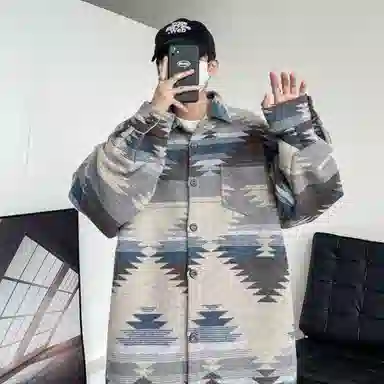 半空山 日系复古油画设计感单排扣慵懒休闲百搭舒适宽松学院风外套夹克 男女同款