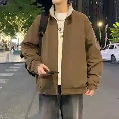 半空山 半空山美式复古高街撞色口袋双面穿小米格防泼水摇粒绒潮流立领夹克 男女同款