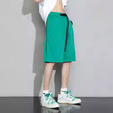 半空山 纯色基础款韩版舒适时尚自带个性腰带设计夏日多巴胺日常通勤户外百搭直筒五分休闲短裤 男女同款