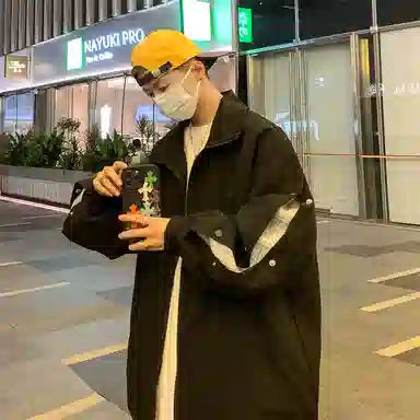 半空山 半空山美式复古高街纯色基础款简约侧边拼接可开纽扣立领山系户外时尚百搭宽松舒适飞行员冲锋夹克 男女同款