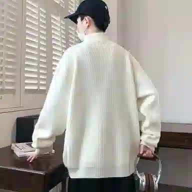 半空山 纯色简约不规则纽扣领口设计学院风潮流宽松软糯舒适亲肤透气百搭休闲日常通勤老钱高质感针织衫 男女同款