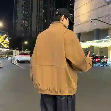 半空山 半空山美式复古高街纯色撞色立领免洗棉水洗猫眼拼接高级设计感潮流时尚百搭宽松舒适夹克 男女同款