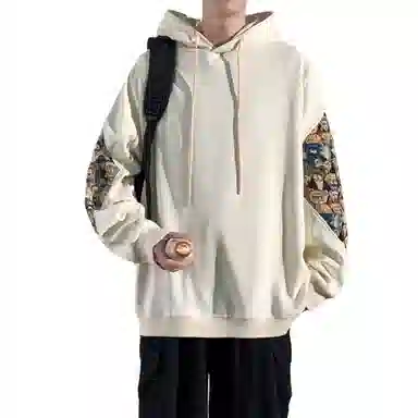 半空山  新中式国潮动漫小熊菠萝格万针刺绣连帽外套休闲宽松长袖痞帅上衣套头卫卫衣 男女同款