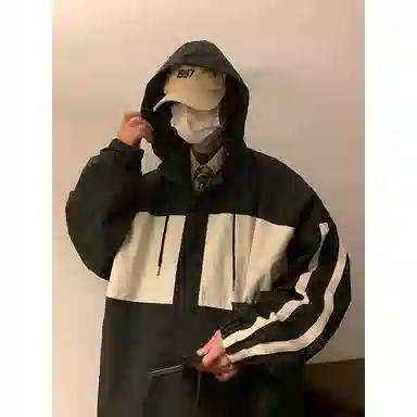 半空山 半空山美式复古高街撞色基础条纹连帽简约高级设计感时尚百搭宽松舒适飞行员夹克外套 男女同款