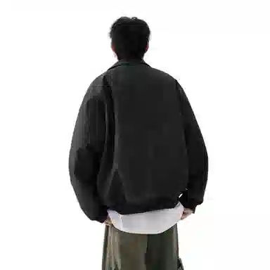 半空山 美式复古工装机车做旧情侣翻领宽松夹克外套 男女同款