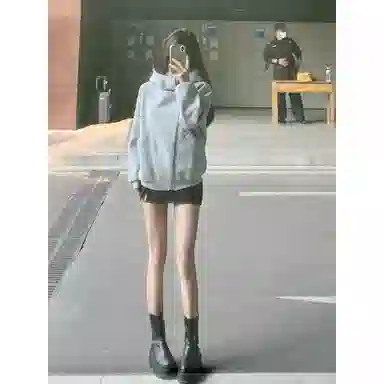 半空山 美式高街重磅解构不规则拉链开衫外套慵懒廓形潮流百搭连帽卫衣 男女同款