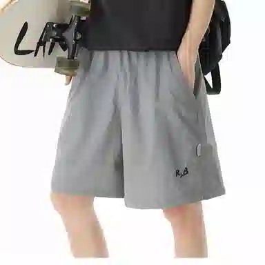 半空山 美式复古高街简约刺绣潮牌松紧宽松透气速干薄款百搭直筒舒适运动休闲短裤 男女同款