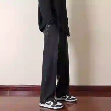 半空山 美式高街复古水洗做旧松紧腰纯色基础款学院风宽松百搭柔软舒适透气直筒牛仔裤 男女同款