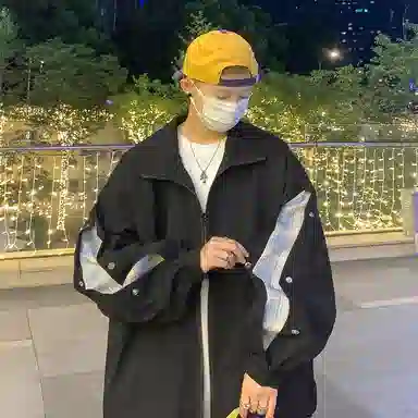 半空山 半空山美式复古高街纯色基础款简约侧边拼接可开纽扣立领山系户外时尚百搭宽松舒适飞行员冲锋夹克 男女同款