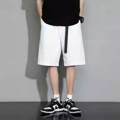 半空山 纯色基础款韩版舒适时尚自带个性腰带设计夏日多巴胺日常通勤户外百搭直筒五分休闲短裤 男女同款