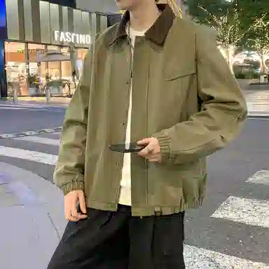 半空山 半空山美式复古高街纯色撞色灯芯绒翻领纯棉厚实潮流时尚百搭宽松舒适夹克 男女同款
