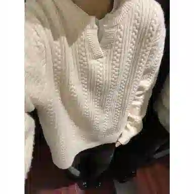 半空山 美式复古麻花设计慵懒高级感内搭叠穿打底衫亲肤透气百搭舒适亨利领宽松套头针织衫 男女同款