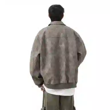 半空山 美式复古工装机车做旧情侣翻领宽松夹克外套 男女同款