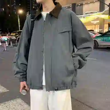 半空山 半空山美式复古高街纯色撞色灯芯绒翻领纯棉厚实潮流时尚百搭宽松舒适夹克 男女同款