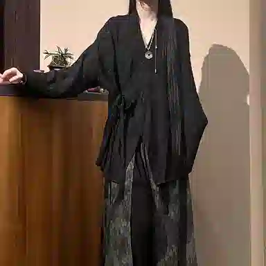 半空山 新中式藏式重磅花卉刺绣叠穿扎染长尾宽松轻修道袍绑带长袖衬衫 男女同款