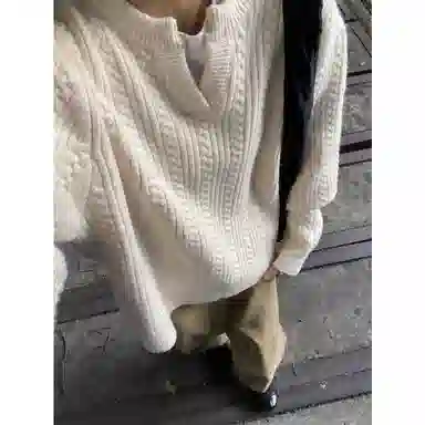半空山 美式复古麻花设计慵懒高级感内搭叠穿打底衫亲肤透气百搭舒适亨利领宽松套头针织衫 男女同款