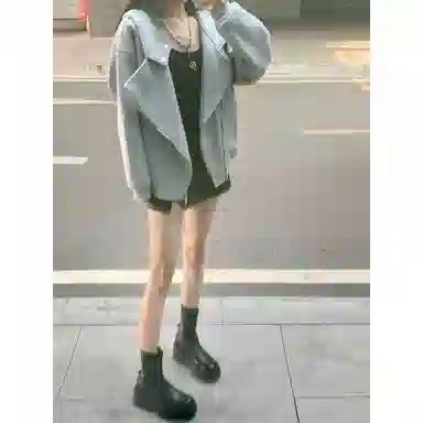 半空山 美式高街重磅解构不规则拉链开衫外套慵懒廓形潮流百搭连帽卫衣 男女同款
