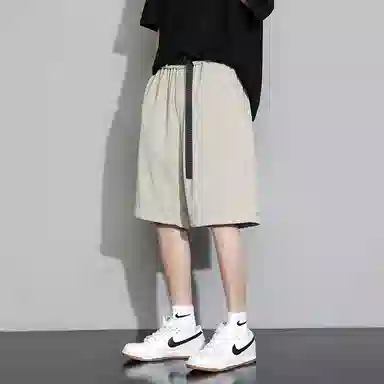 半空山 纯色基础款韩版舒适时尚自带个性腰带设计夏日多巴胺日常通勤户外百搭直筒五分休闲短裤 男女同款