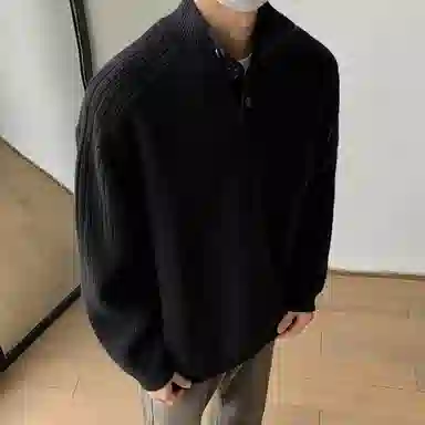 半空山 纯色简约高级感慵懒老钱风舒适内搭打底衫百搭潮流半高领套头针织衫 男女同款