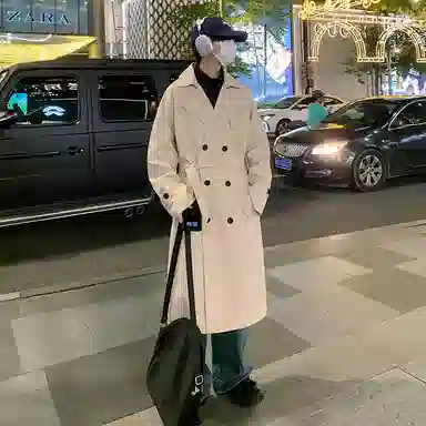 半空山 美式复古文艺风休闲时尚简约无性别主义长袖单排扣基础款气质风衣 男女同款