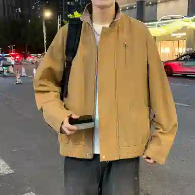半空山 半空山美式复古高街纯色基础款纯棉拼接金属按扣潮流时尚百搭飞行员夹克 男女同款