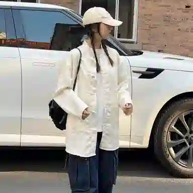 半空山 新中式国风水墨蝴蝶暗花高级感设计宽松休闲落肩丝滑长袖衬衫 男女同款