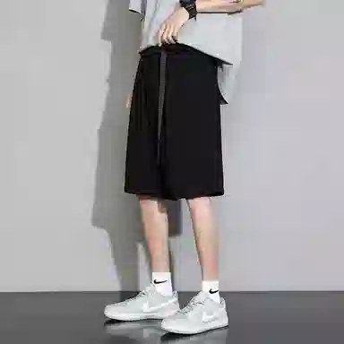 半空山 纯色基础款韩版舒适时尚自带个性腰带设计夏日多巴胺日常通勤户外百搭直筒五分休闲短裤 男女同款