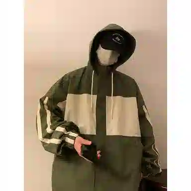 半空山 半空山美式复古高街撞色基础条纹连帽简约高级设计感时尚百搭宽松舒适飞行员夹克外套 男女同款