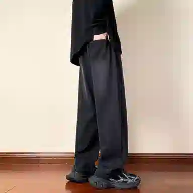 半空山 美式高街复古水洗做旧松紧腰品牌汉字系带刺绣系列宽松百搭舒适透气垂感直筒休闲牛仔裤 男女同款