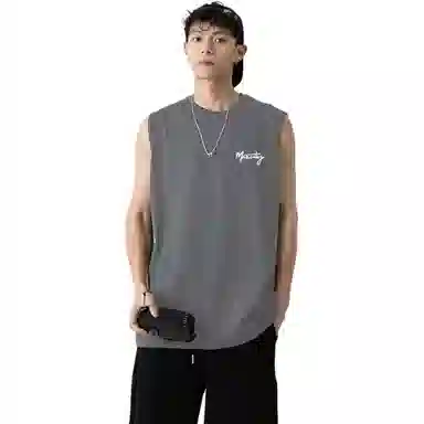曼城 美式高街纯色休闲圆领无袖背心 男女同款