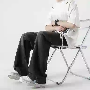 美式高街夏季薄款水洗做旧宽松直筒阔腿百搭休闲裤牛仔裤 男女同款