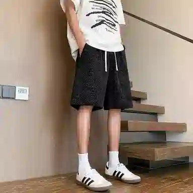 曼城 美式高街小香风细闪满天星宽松百搭抽绳高级感薄款舒适透气五分裤休闲短裤 男女同款